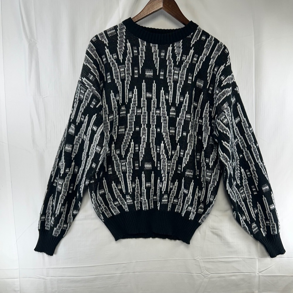 Sostanza Fashion Sweater Mens XL Black White Abstract Geometric Vintage